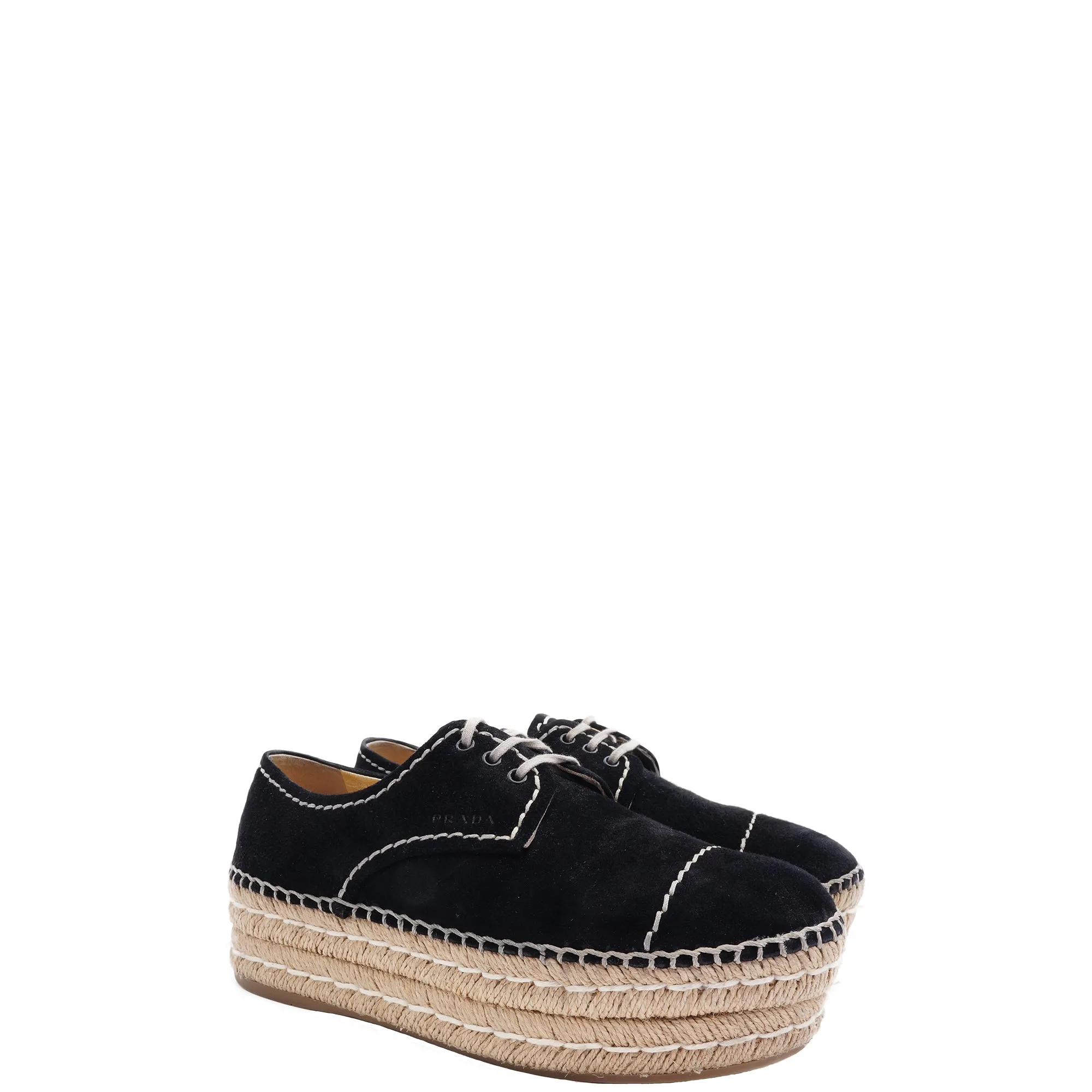 PRADA BLACK SUEDE FLATFORM ESPADRILLES