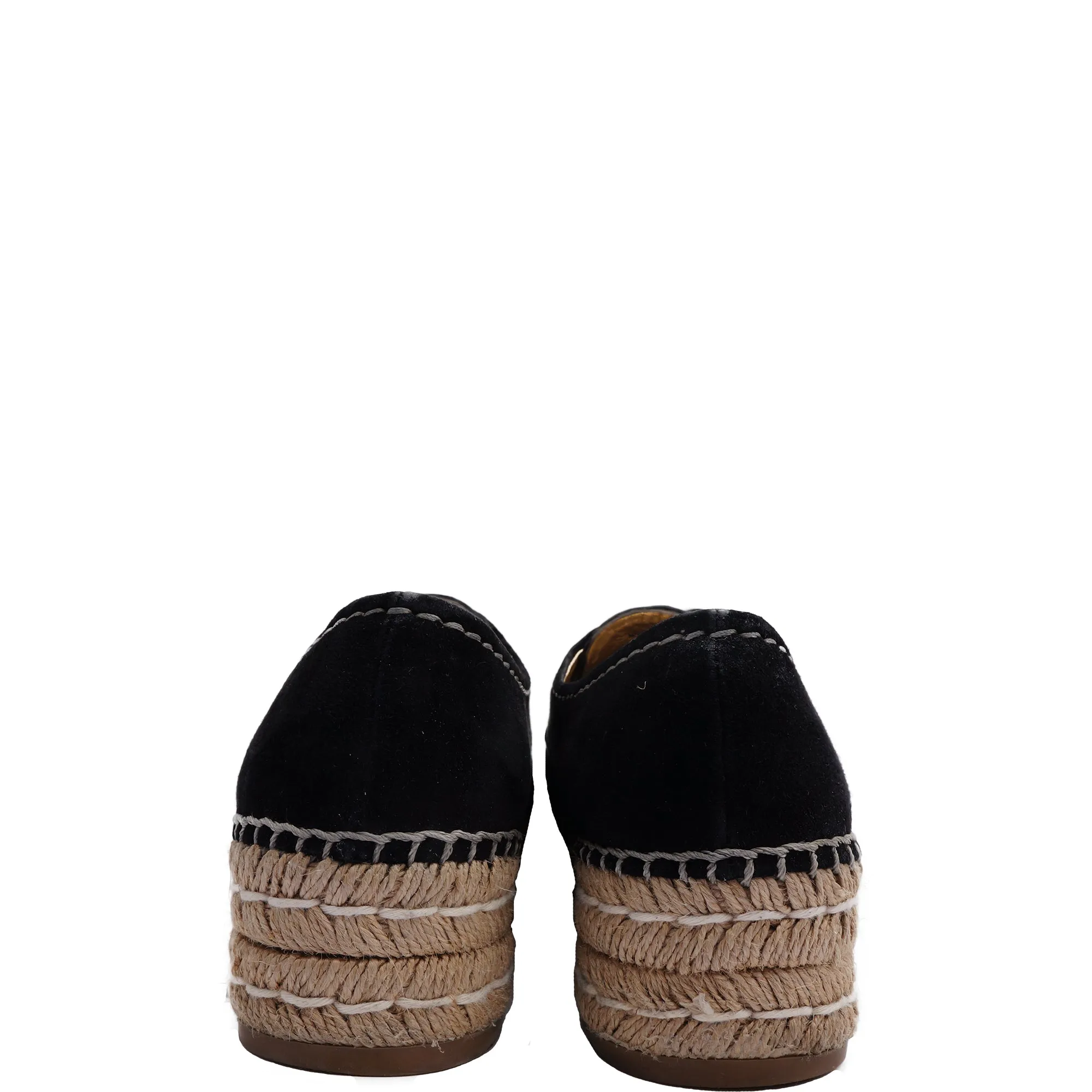 PRADA BLACK SUEDE FLATFORM ESPADRILLES