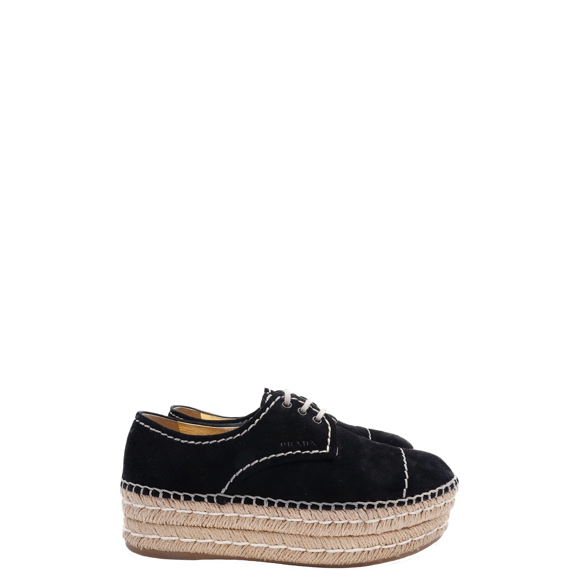 PRADA BLACK SUEDE FLATFORM ESPADRILLES