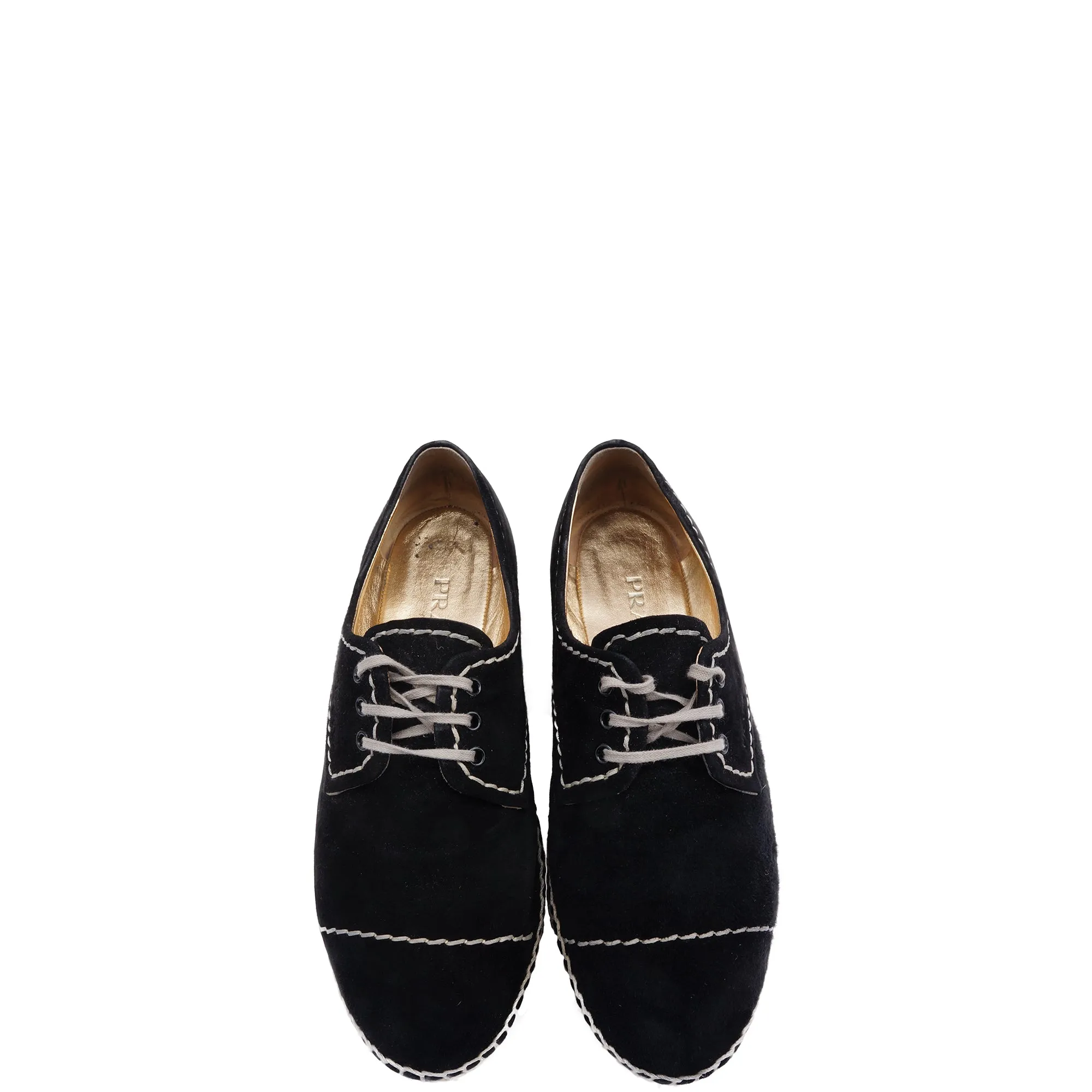 PRADA BLACK SUEDE FLATFORM ESPADRILLES