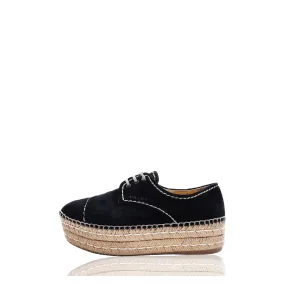 PRADA BLACK SUEDE FLATFORM ESPADRILLES