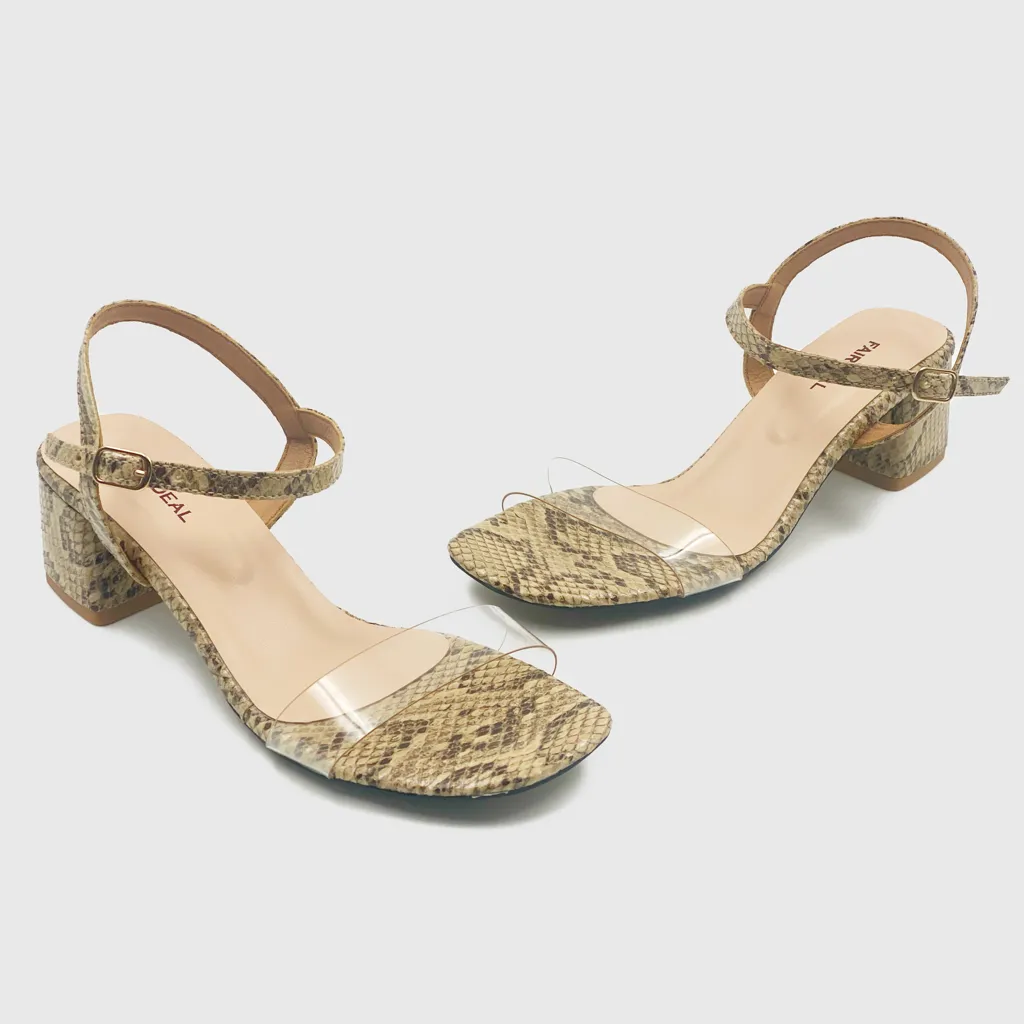 Snake Low Block Heel Sandals