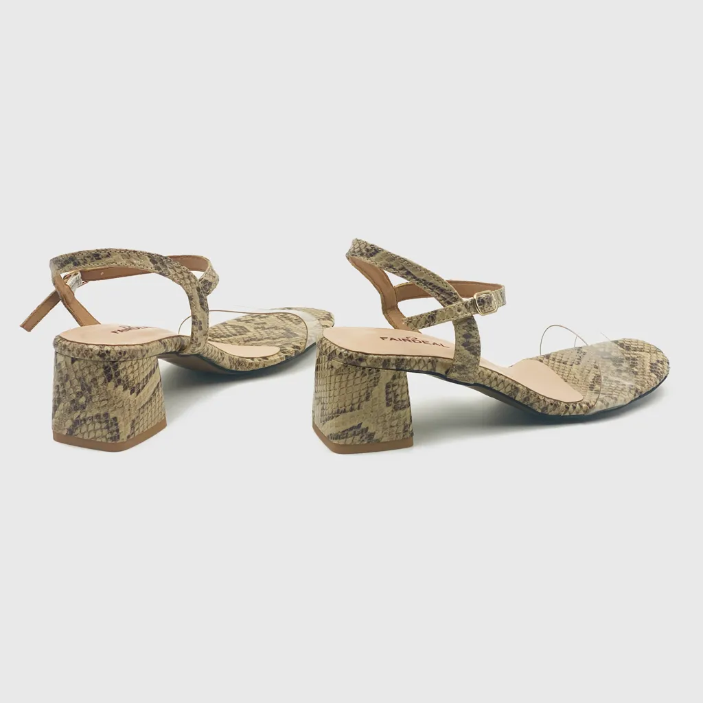 Snake Low Block Heel Sandals