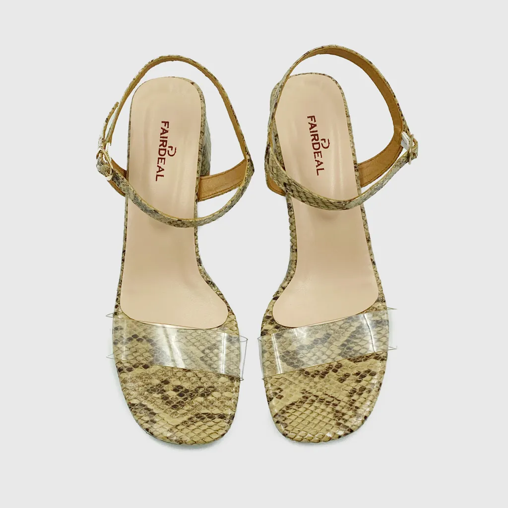 Snake Low Block Heel Sandals