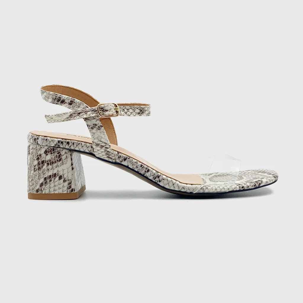 Snake Low Block Heel Sandals