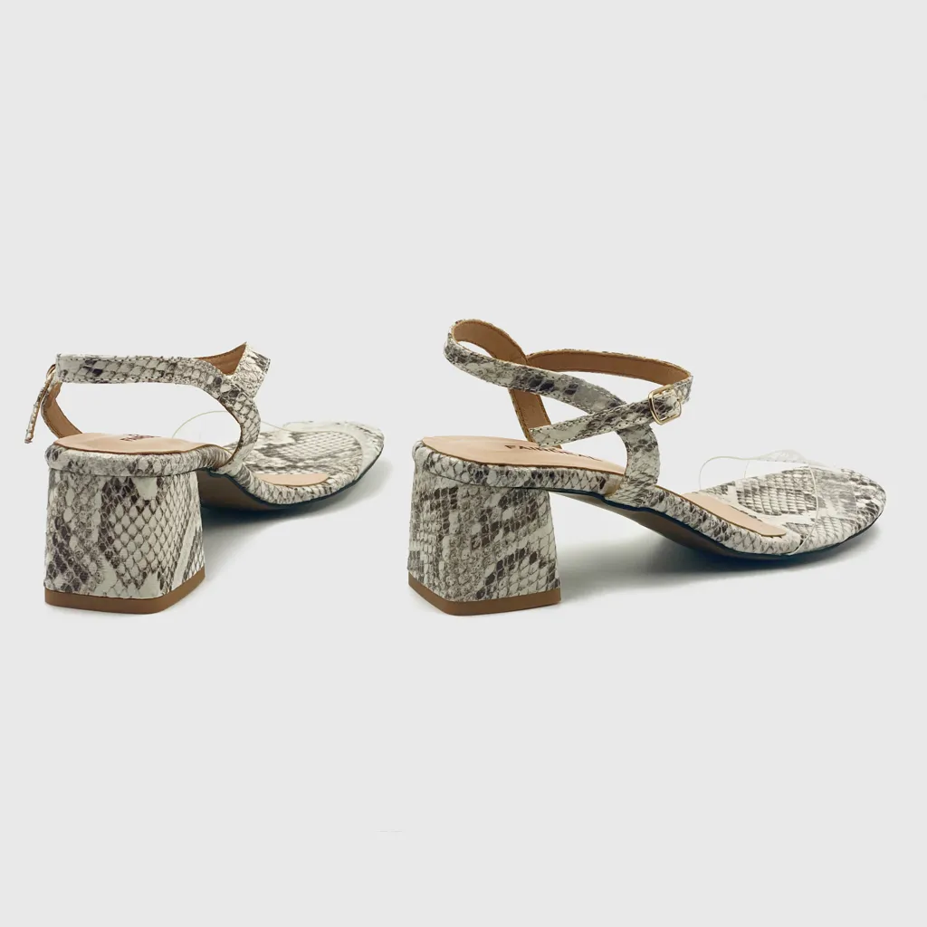 Snake Low Block Heel Sandals