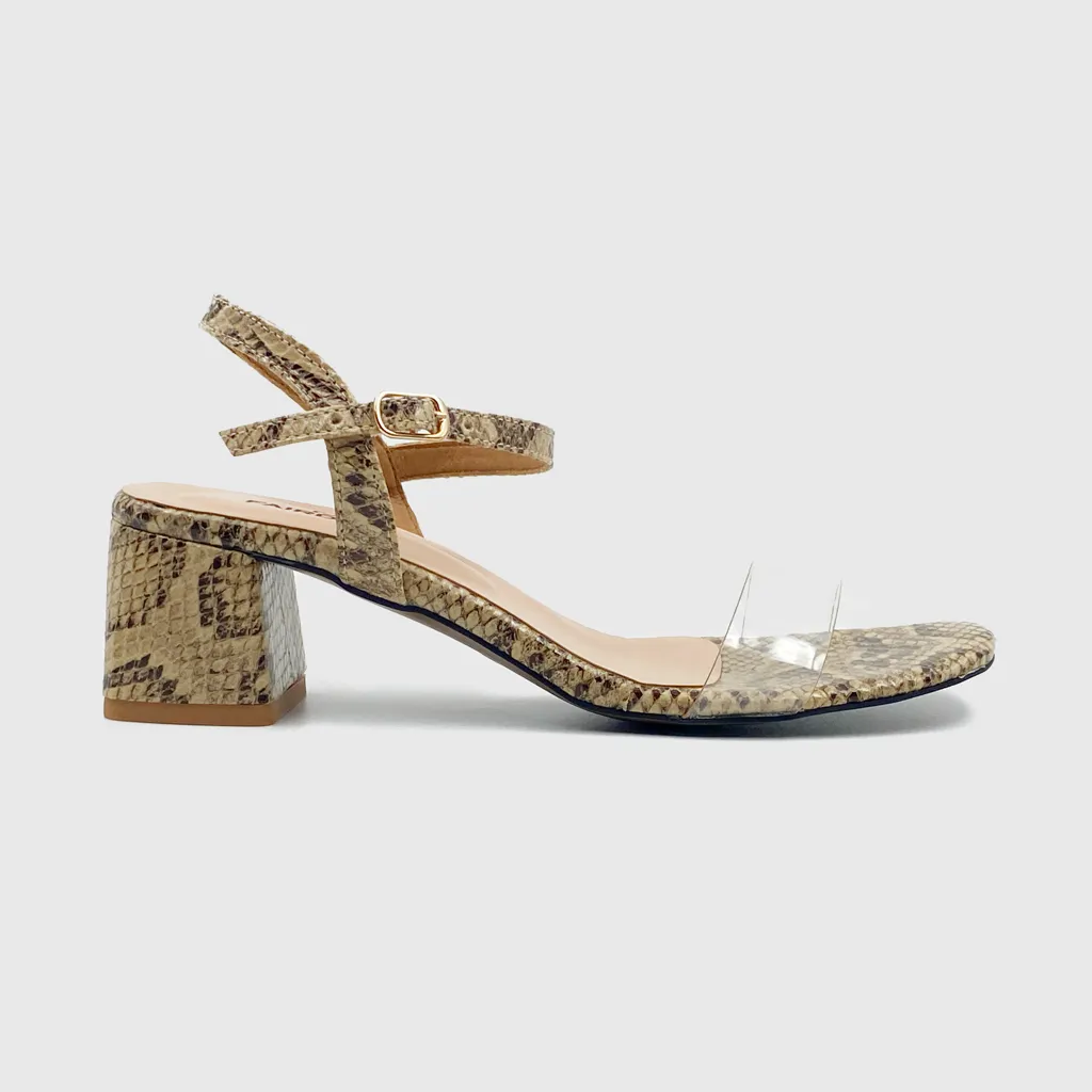 Snake Low Block Heel Sandals