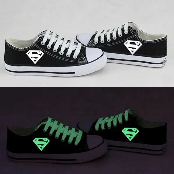 Unisex Superman Shoes Sneakers Luminous Low Tops Kid Canvas Shoes