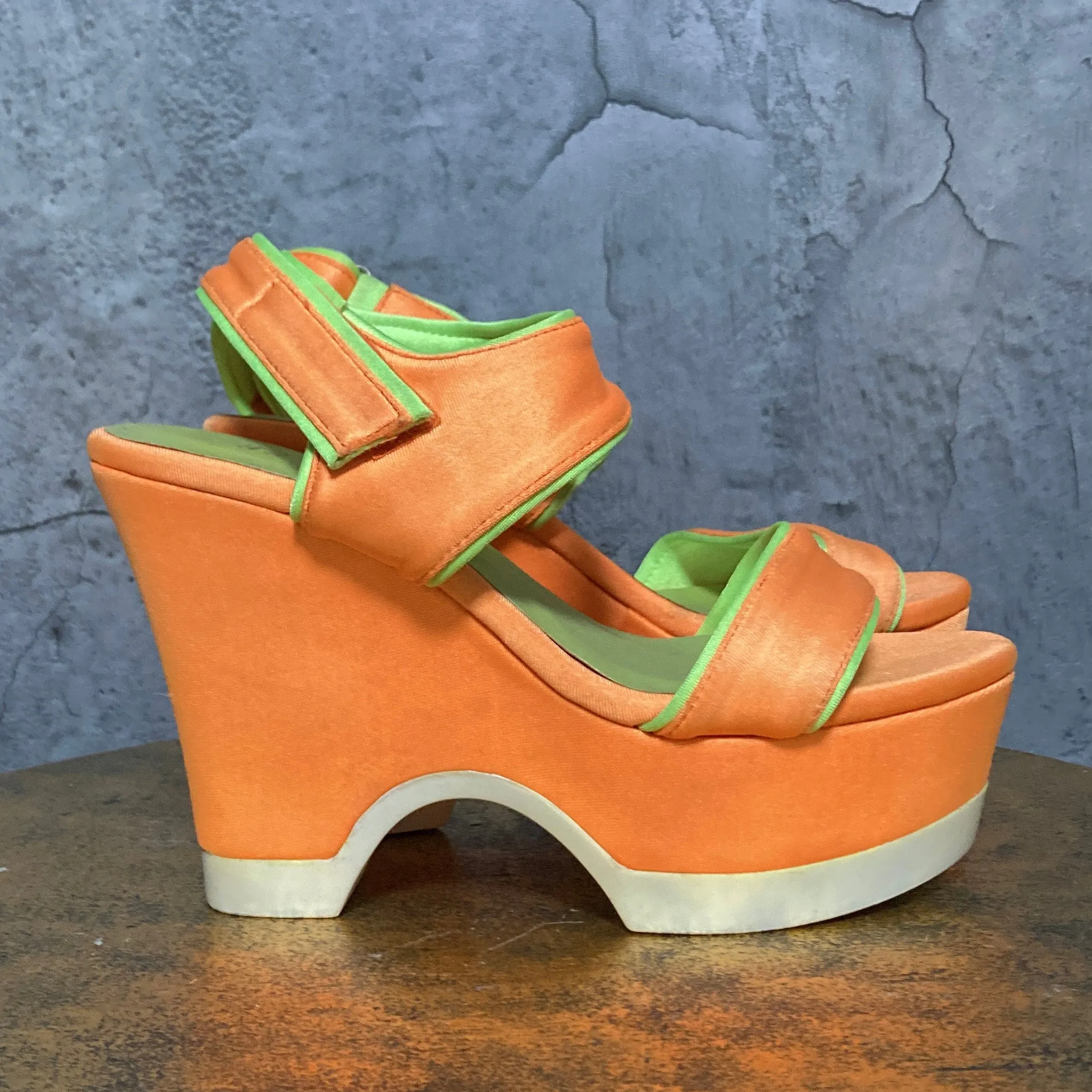 wedge heel sandals orange green