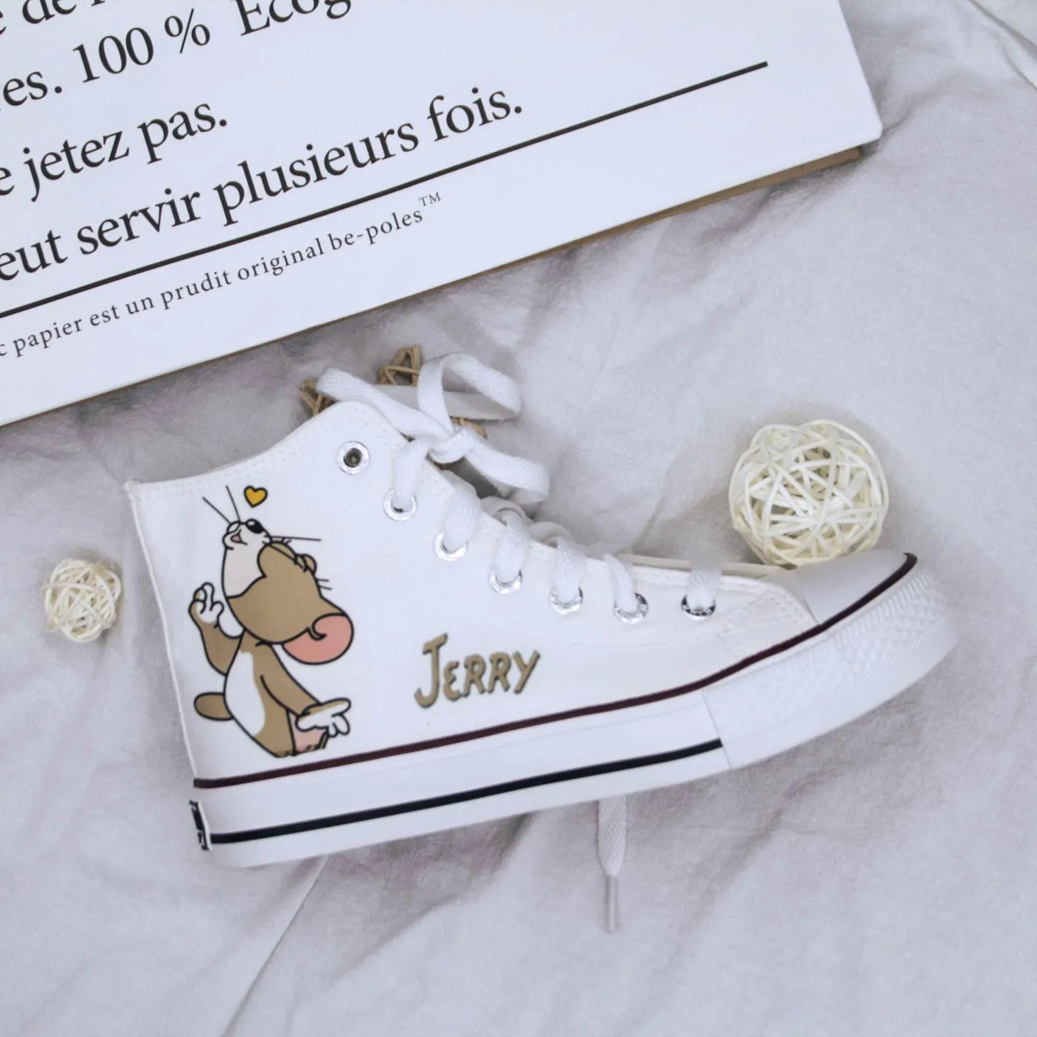 Womens Cartoon Cute Cat Mouse Print Canvas Shoes
