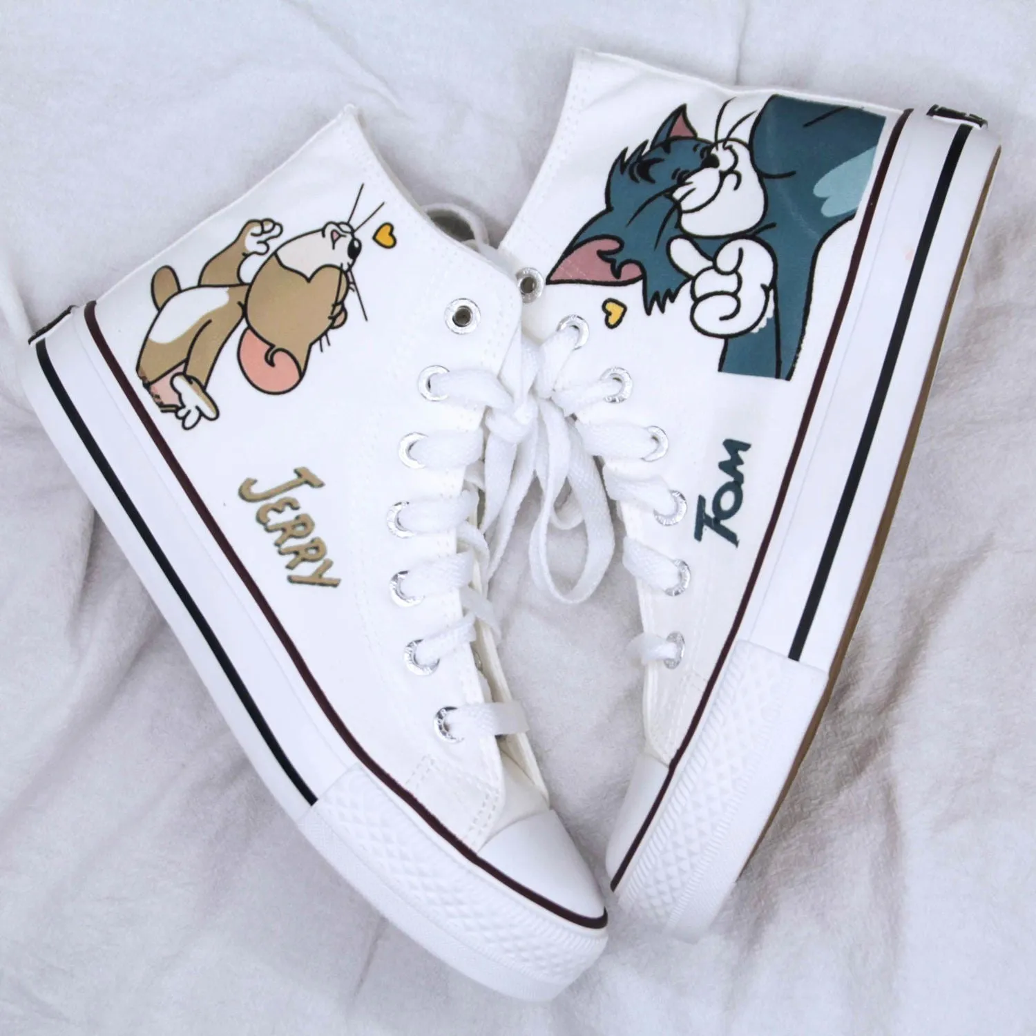 Womens Cartoon Cute Cat Mouse Print Canvas Shoes